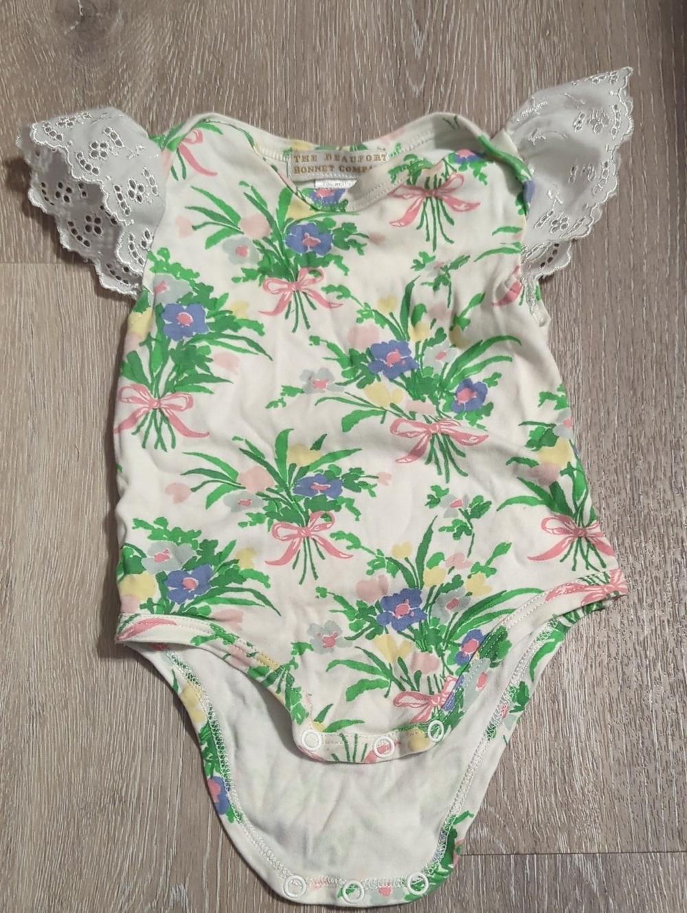 The Beaufort Bonnet Company Cream Floral One-Piece with Lace Sleeves